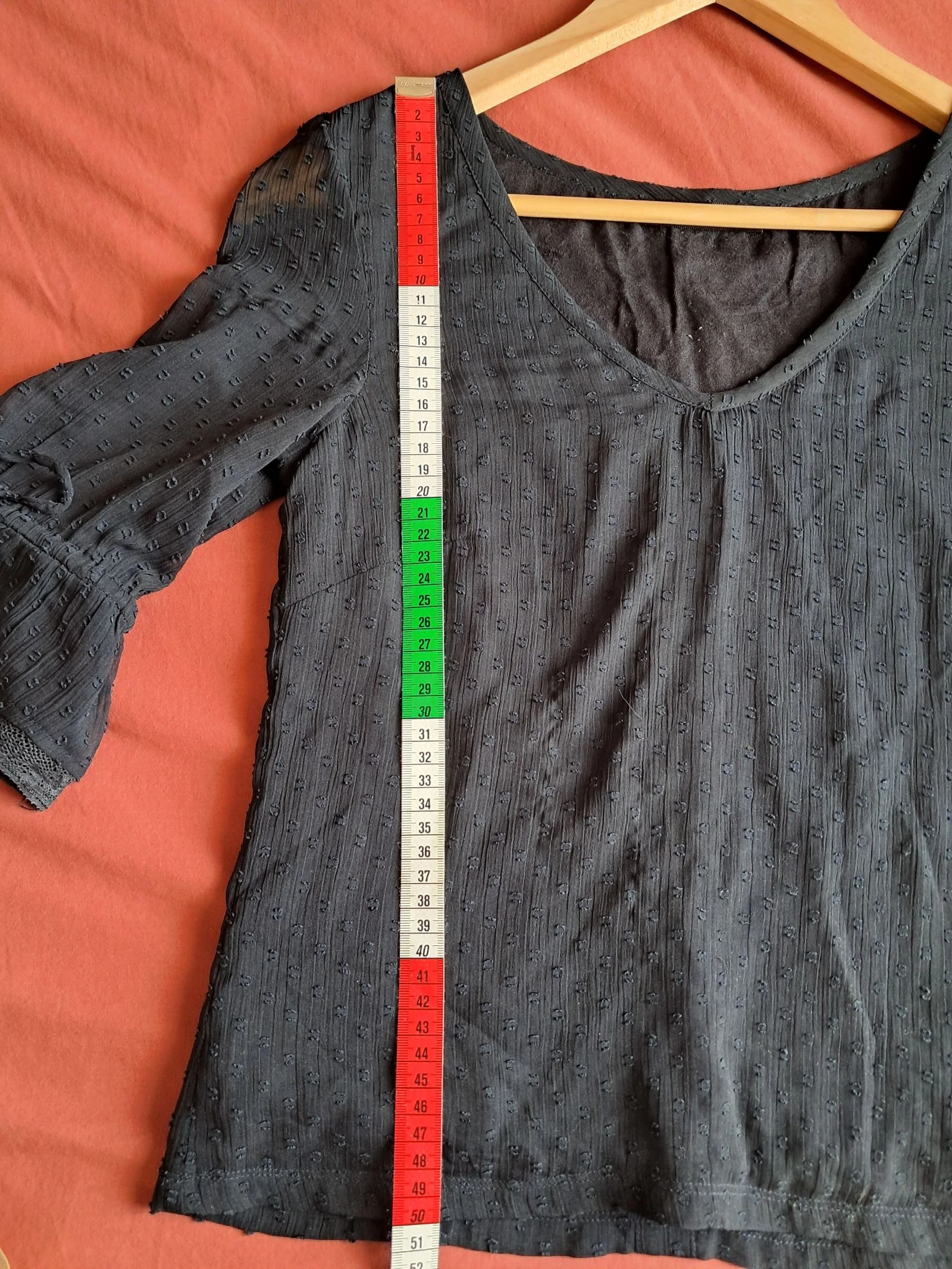 Blusa azul marino Teddy Smith XS 34 con lunares texturizados – mangas 3/4 con volantes – photo 6